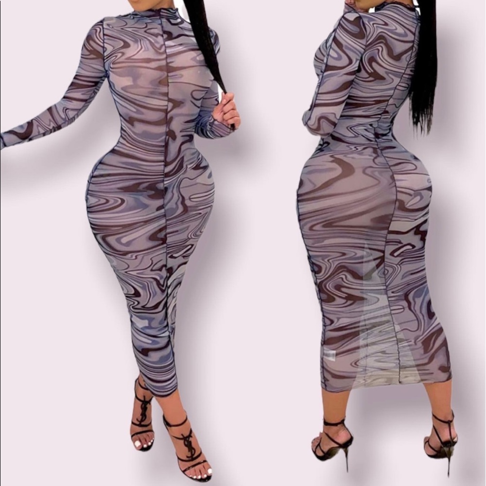 ZERMOM Women's Sheer Mesh Dress See Through Long Sleeve Swimwear Cover Up.